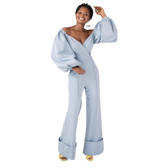 🎉Discover the perfect off-shoulder wide-leg jumpsuit lux 100% cotton -size 4XL! - Picture 3 of 7